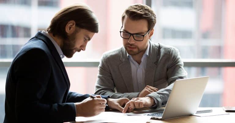 Male family lawyer with client father